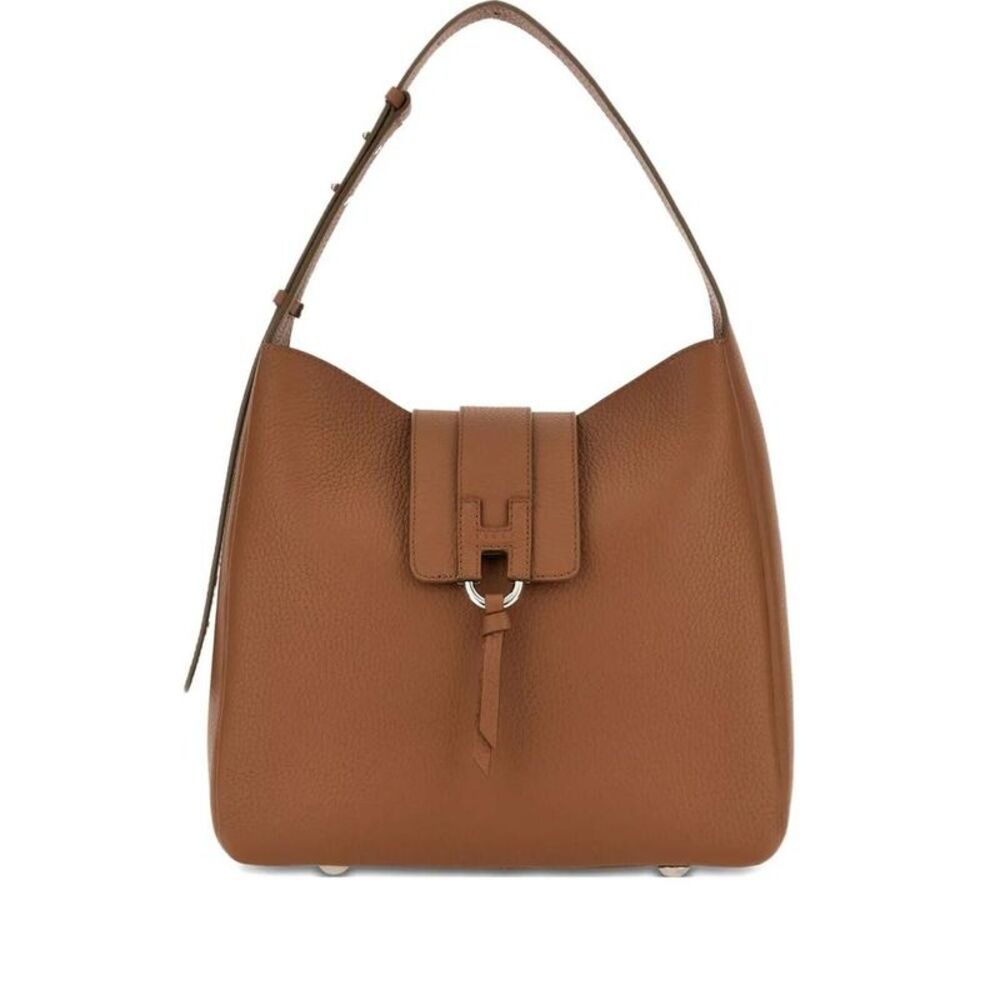 HOGAN Leather Hobo Bag with Signature H Buckle Women LEATHER BROWN Handbags